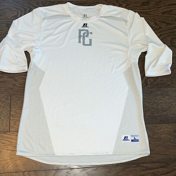 Russell PERFECT GAME men’s white Dri-Power Baseball 3/4 sleeve practice shirt - Picture 1 of 5